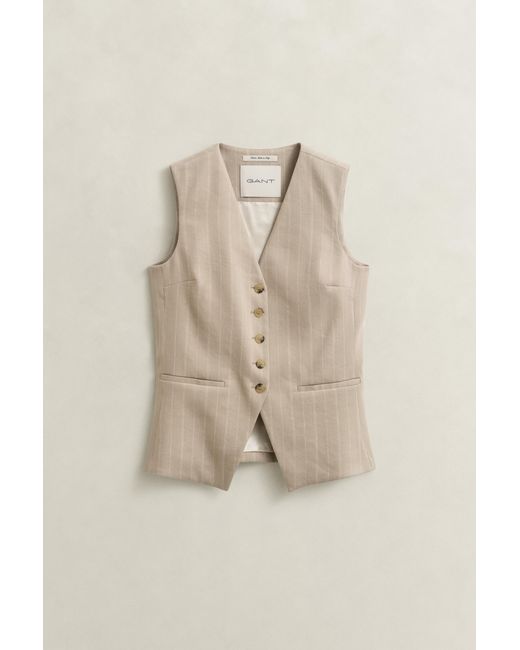 Gant Natural Pinstriped Linen Blend Vest