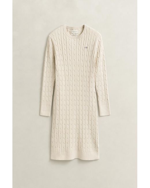 Gant Natural Stretch Cotton Cable Knit Crew Neck Dress