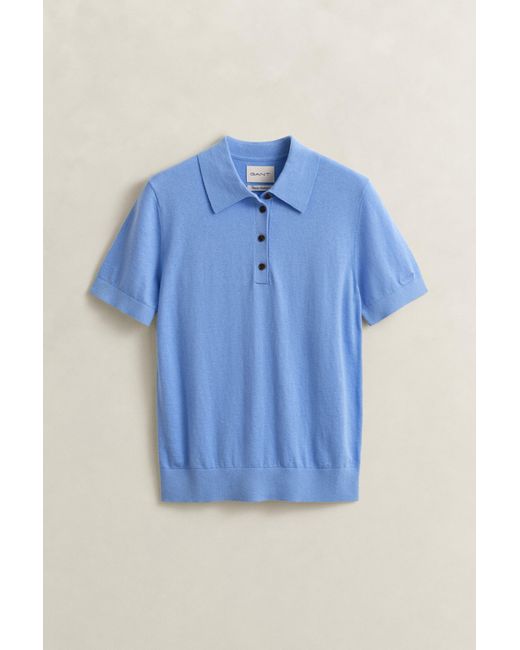 Gant Blue Knitted Short Sleeve Rugger