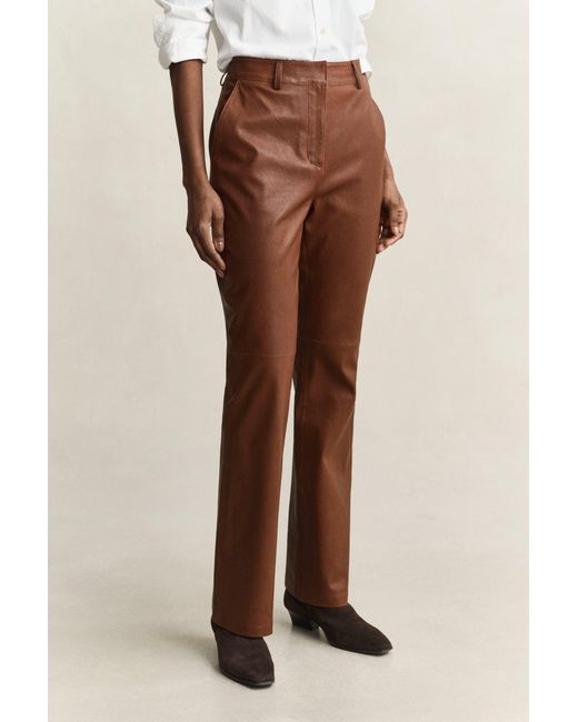 Gant Natural Flared Leather Pants Mahogany