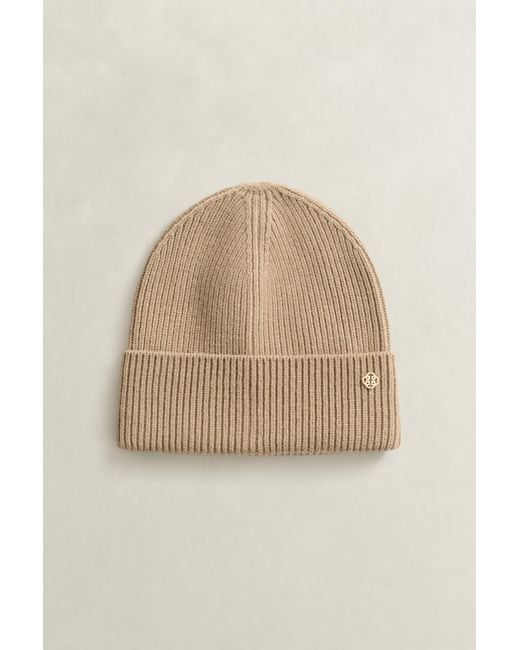 Gant Brown Ribbed Wool Beanie Warm