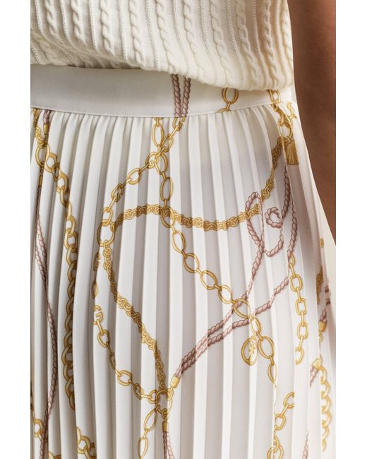 Gant Natural Printed Pleated Midi Skirt Eggshell