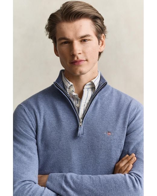 Gant Blue Lambswool Half-Zip Sweater for men