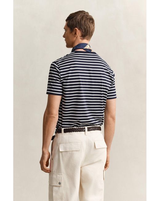 Gant Blue Pima Cotton Striped T-Shirt Evening for men