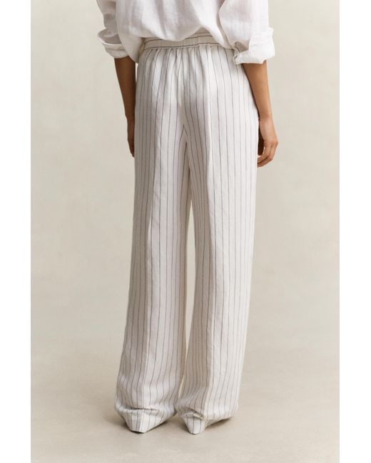 Gant Natural Striped Linen Blend Pants Eggshell