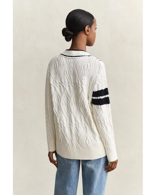 Gant Natural Varsity Cable Knit Cardigan Eggshell