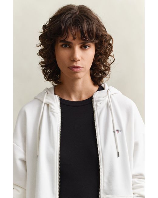 Gant White Shield Zip Hoodie