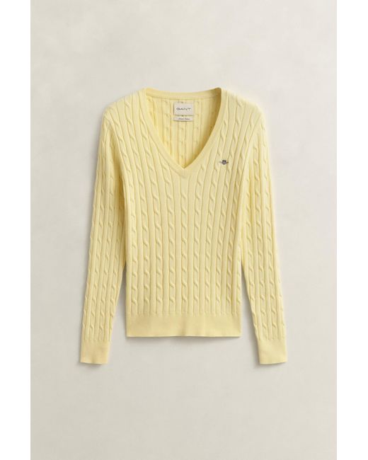 Gant Natural Cable Knit V-Neck Sweater
