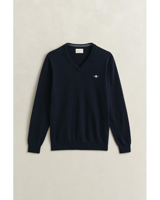 Gant Blue Classic Cotton V-Neck Sweater for men