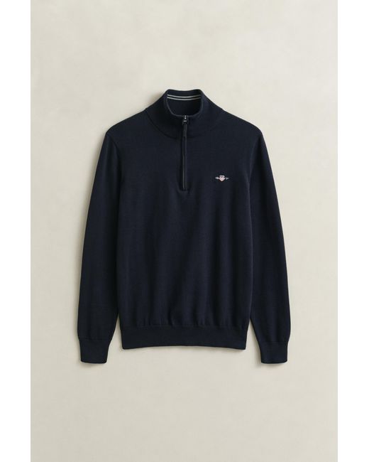 Gant Blue Classic Cotton Half Zip Sweater, Evening for men