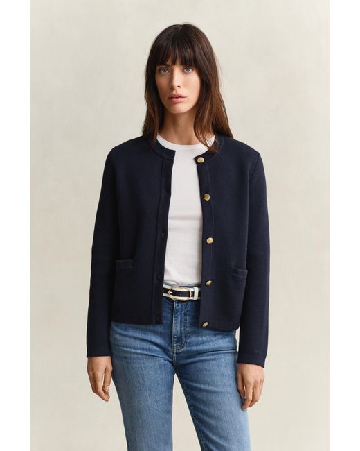 Gant Blue Knitted Cotton Jacket Evening