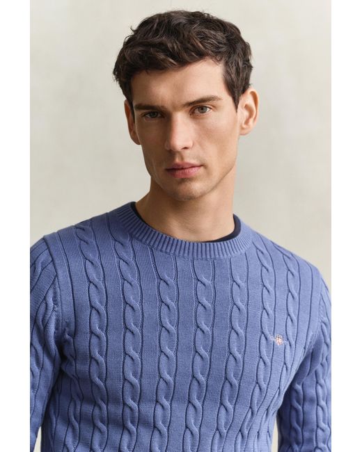 Gant Blue Cotton Cable Knit Crew Neck Sweater for men