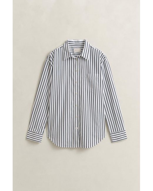 Gant Gray Relaxed Fit Classic Striped Poplin Shirt