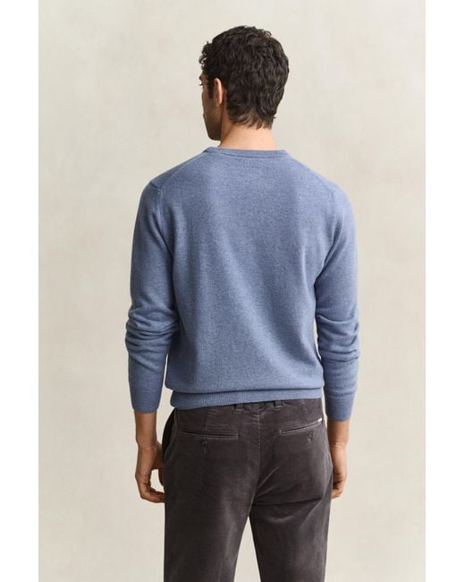 Gant Blue Lambswool Crew Neck Sweater for men