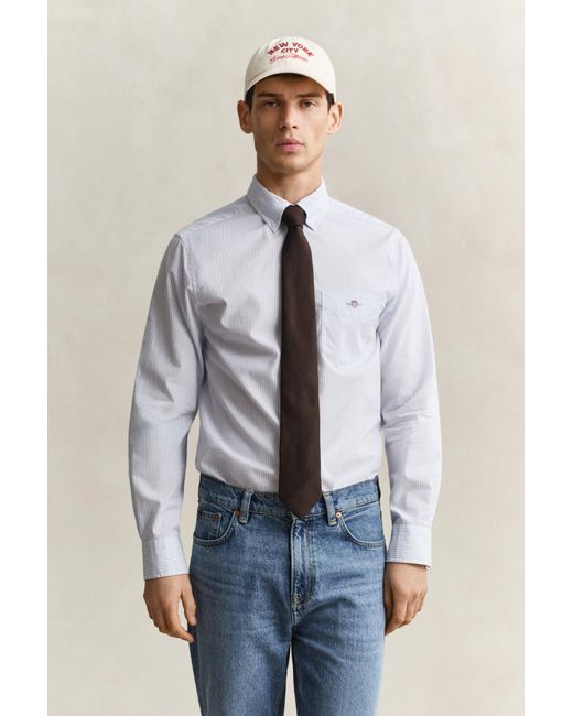 Gant Blue Classic Regular Striped Poplin Shirt for men
