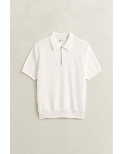 Gant White Ribbed Cotton Polo Sweater Eggshell for men
