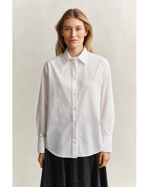 Gant Natural Striped Embroidered Shirt Eggshell