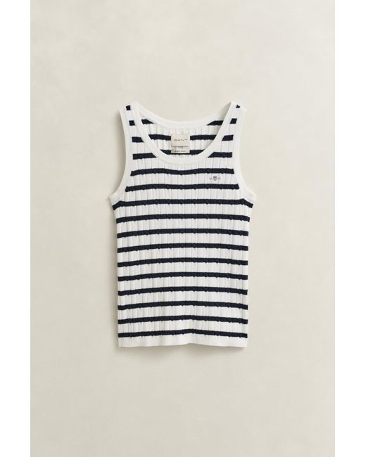 Gant Blue Striped Cable Knit Tank Top Eggshell