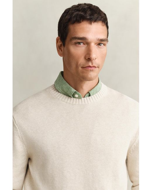 Gant Natural Cotton Blend Crew Neck Sweater Seed Melange for men