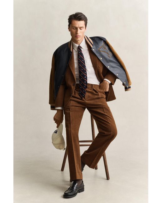 Gant Brown X Yale Wool Corduroy Suit Pants Mahogany for men