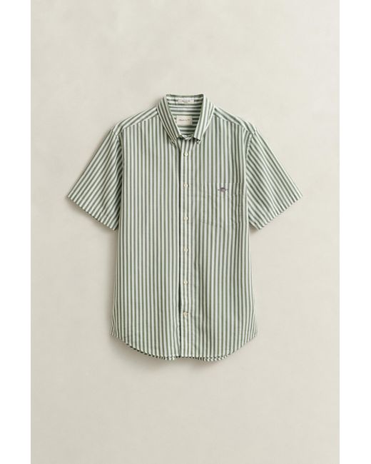 Gant Green Striped Classic Poplin Short Sleeve Shirt for men