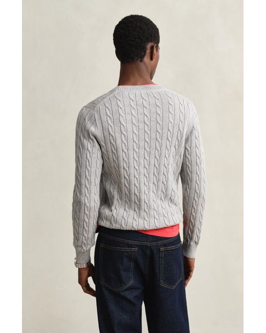 Gant Gray Cotton Cable Knit Crew Neck Sweater Melange for men