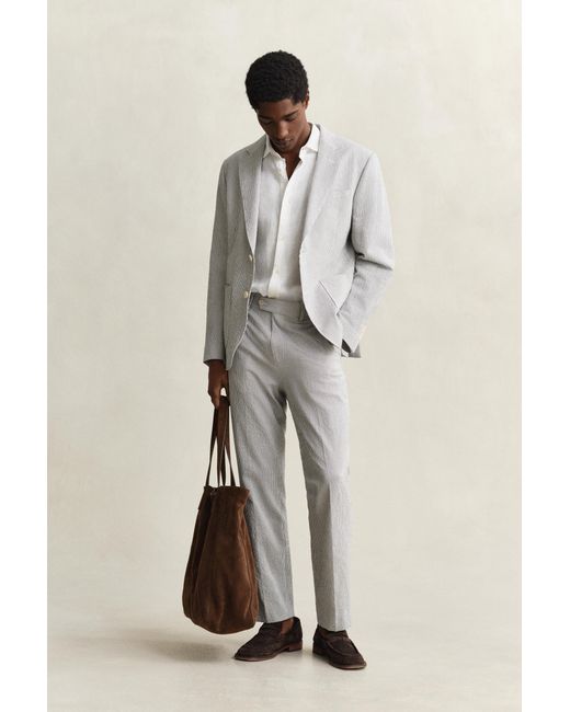 Gant Gray Seersucker Suit Jacket Eggshell for men
