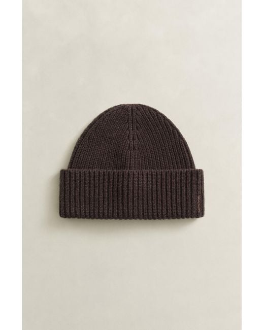 Gant Brown Ribbed Wool Cashmere Blend Beanie Deep