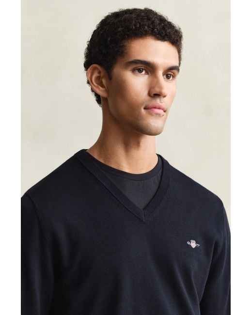 Gant Blue Classic Cotton V-Neck Sweater for men