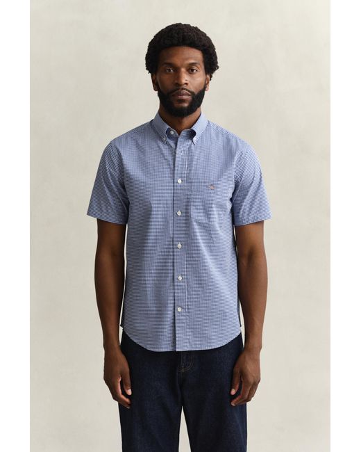Gant Blue Gingham Classic Poplin Short Sleeve Shirt College for men