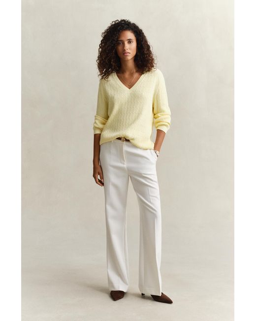 Gant Natural Cable Knit V-Neck Sweater