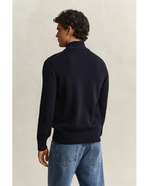 Gant Blue Supima Cotton Buttoned Neck Sweater Evening for men