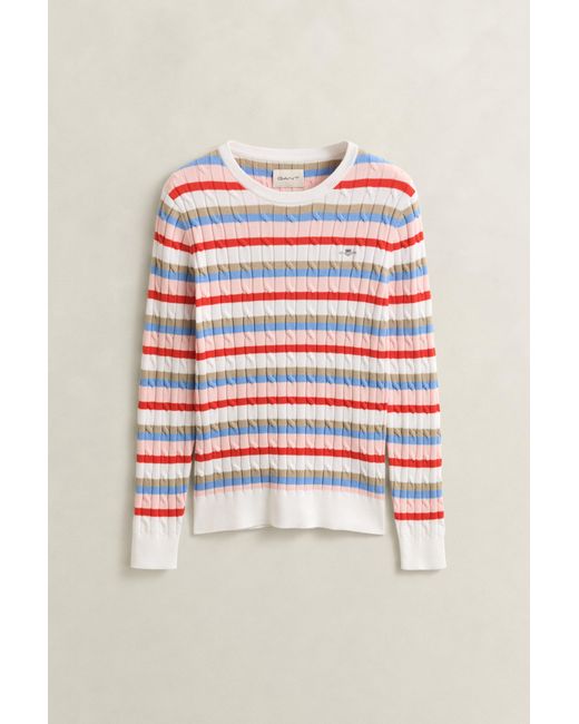Gant Multicolor Striped Cable Knit Crew Neck Sweater