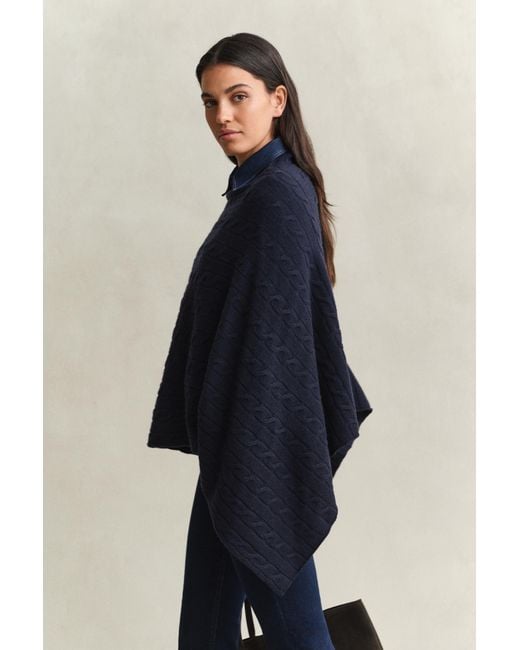 Gant Blue Wool Cable Knit Poncho Evening