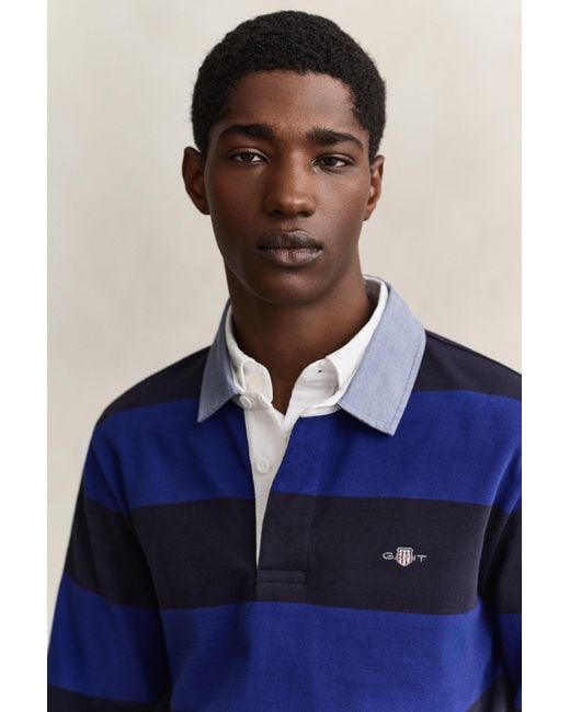 Gant Blue Chambray Collar Striped Heavy Rugger for men