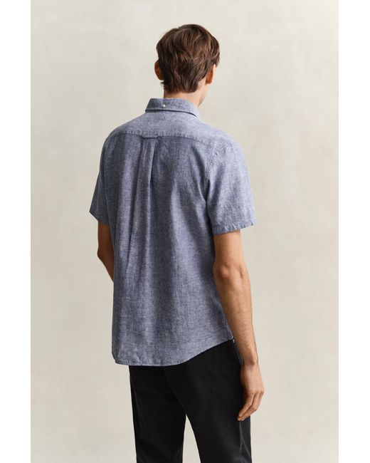 Gant Blue Linen Blend Short Sleeve Shirt for men