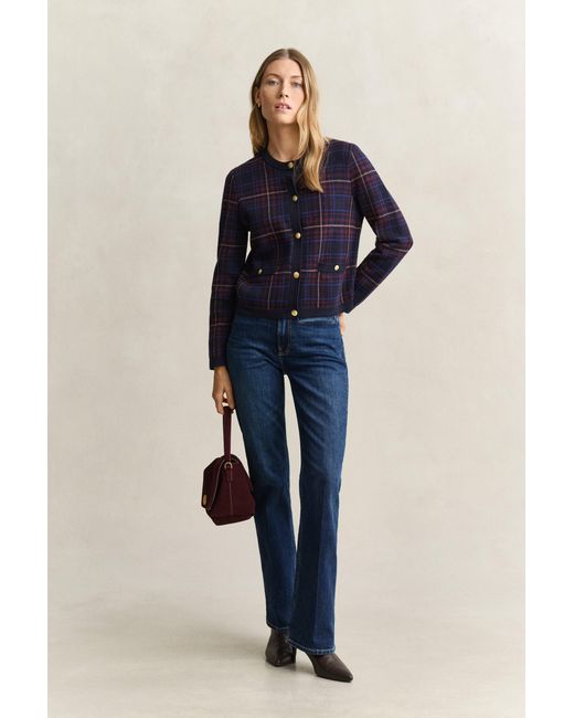 Gant Blue Knitted Check Cardigan Evening