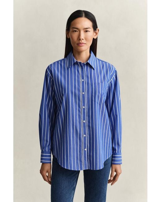 Gant Blue Relaxed Fit Classic Striped Poplin Shirt