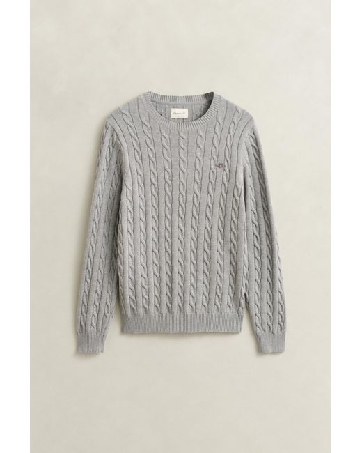 Gant Gray Cotton Cable Knit Crew Neck Sweater Melange for men