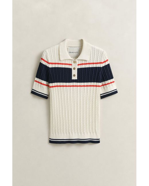 Gant Blue Cotton Short Sleeve Rugger Cream