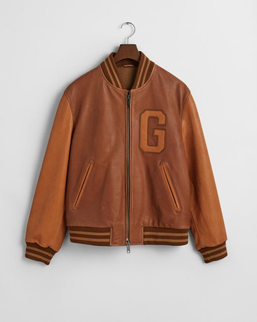 Gant Brown Leather Varsity Jacket for men