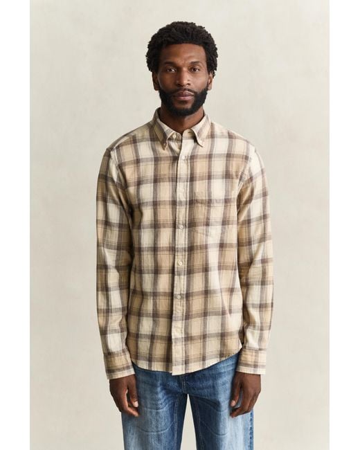 Gant Blue Checked Windblown Flannel Shirt Dry Sand for men
