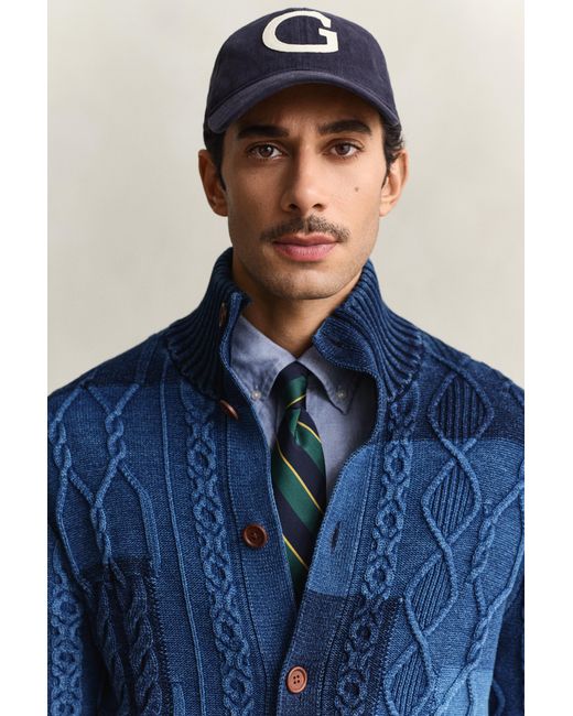 Gant Blue Cable Knit Patchwork Cardigan Rich for men