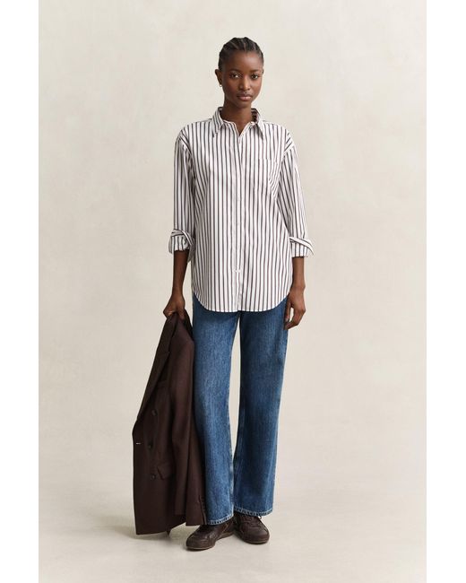 Gant White Relaxed Fit Classic Striped Poplin Shirt