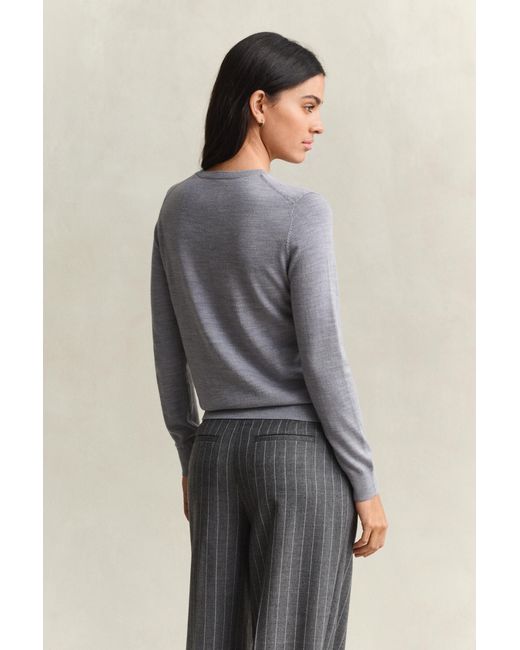Gant Gray Extra Fine Merino Wool Crew Neck Sweater Melange