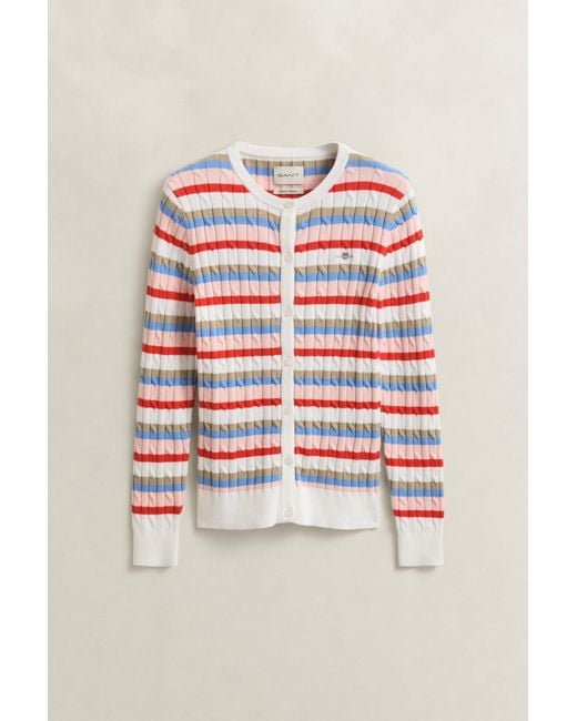Gant Multicolor Striped Cable Knit Cardigan