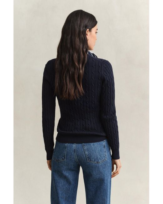 Gant Blue Stretch Cotton Cable Knit Crew Neck Sweater