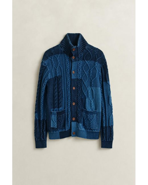 Gant Blue Cable Knit Patchwork Cardigan Rich for men
