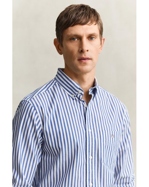 Gant Blue Striped Classic Poplin Shirt College for men