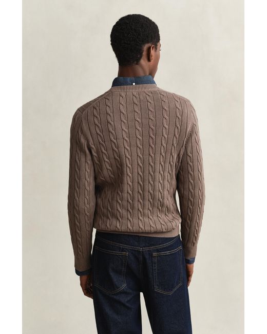 Gant Blue Cotton Cable Knit Crew Neck Sweater for men